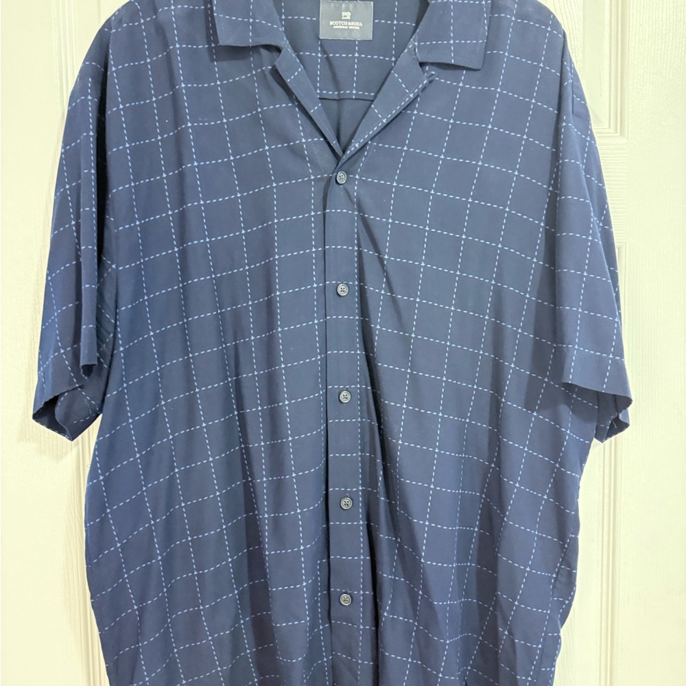 Scotch & Soda Men's Blue Grid Pattern Shirt